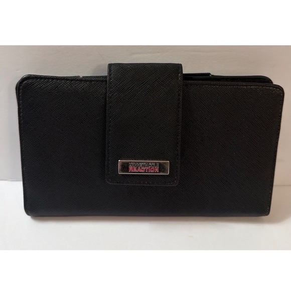 Kenneth Cole Reaction Handbags - Kenneth Cole Reaction Black Saffiano Bifold Wallet Red Interior with Mirror